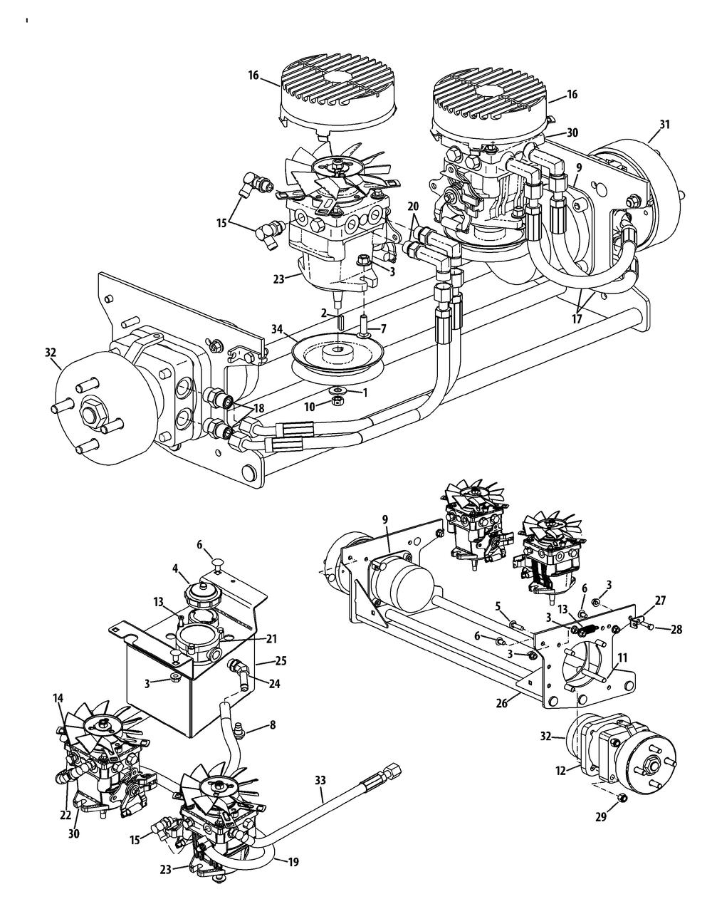 Hydro Hose And Pump Assembly Diagram and Parts List for S7237-KW LP-53AP8DU8750-999cc Cub Cadet Lawn Tractor